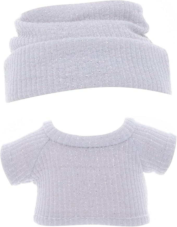 Etistta 17cm Doll Clothes with Hat, Glitter Knit Cap Top Doll Clothes for 17cm Doll Accessories Outfits (White)