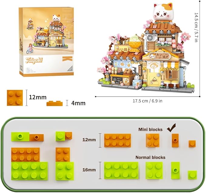 Lucky Cat Building Set,Openable Taiyaki Shop 923PCS Mini Brick Building Toy for Boys Girls Age 8+
