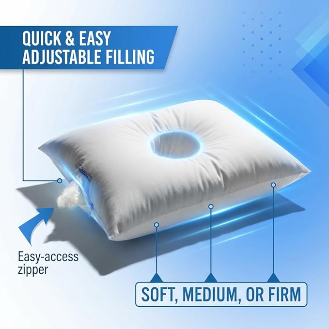 SleepEasy [USA Made] Cotton Comfort CNH Pillow with Ear Hole for Side Sleepers, Pressure and Pain Relief, Ergonomic, Breathable, and Hypoallergenic with Soft Revoloft Fill, Made in The USA