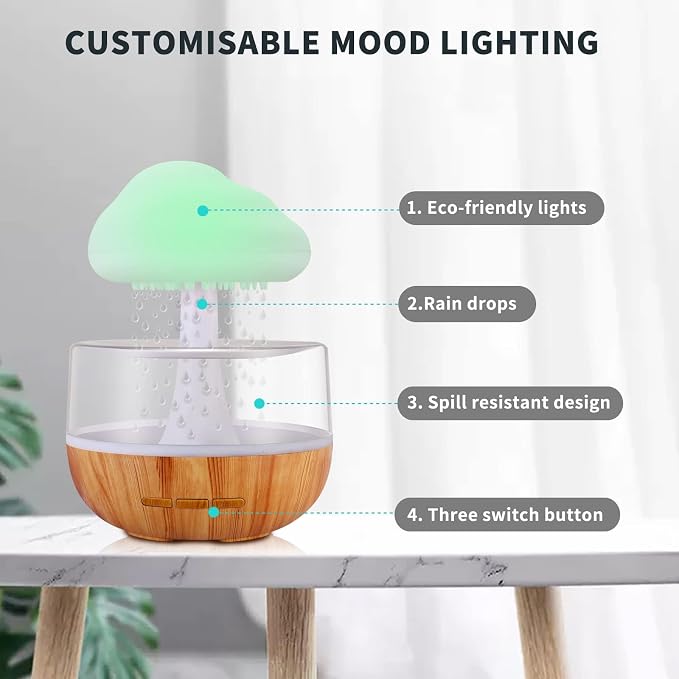 Aromatherapy Diffuser for Home and Office, Weljoy Rain Cloud Humidifier, Essential Oil Diffuser,Multiple Room Use, Mushroom Design | Aromatherapy Essential Oil, Micro Humidifier, Desk Fountain, Water Drop Sound