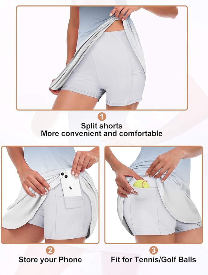 Viracy Tennis Dress for Women Sleeveless Golf Dresses with Shorts and Pockets Ruffle Zip Up Stand Collar Golf Outfits
