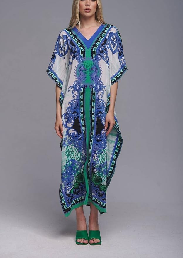 Venasha Womens Caftan Floral Print Kaftan Dress Short Sleeve Swimsuit Cover up Loungewear for Summer