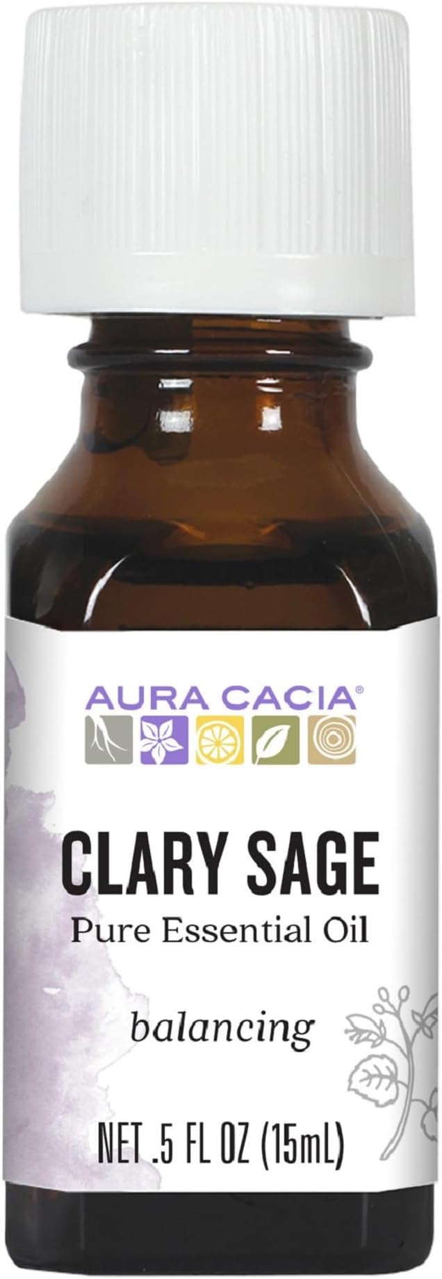 Aura Cacia Clary Sage Essential Oil, Pure Salvia Sclarea Oil, Balancing Aromatherapy for Diffusers, Massage, Relaxation and DIY Blends | 0.5 Fl Oz (Pack of 2)