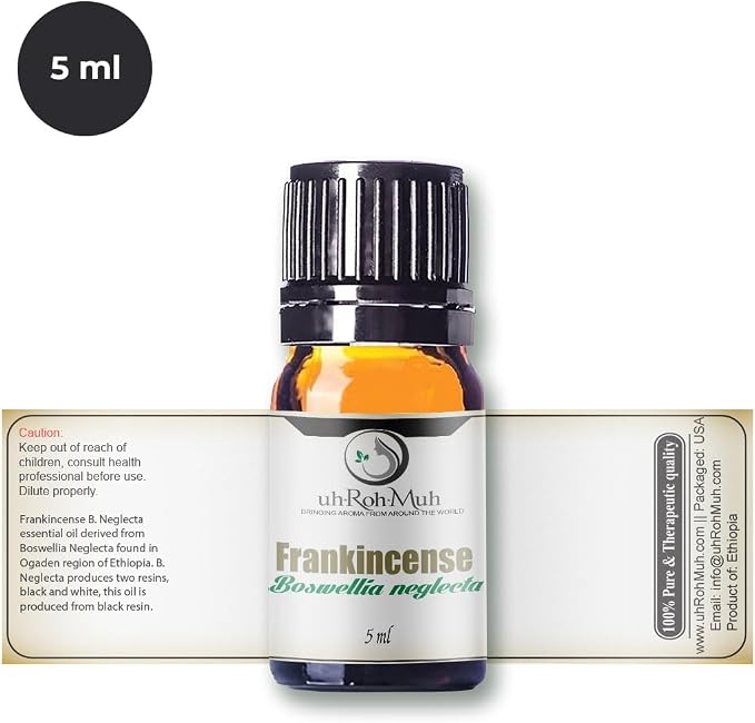 Frankincense Neglecta Essential Oil - Steam Distilled Boswellia Neglecta, Resin Oil, Warm Woody Aroma Base Note for Aromatherapy, Skincare, Massage, and DIY Cosmetic Blends - Ethiopia - 5 ml