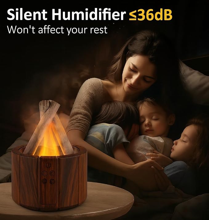 Campfire Flame Diffuser for Essential Oils, 250ml Ultrasonic Cool Mist Aromatherapy Humidifier with Remote Control, 7-Color LED Lights, Timer & Auto-Off for Home, Office & Bedroom