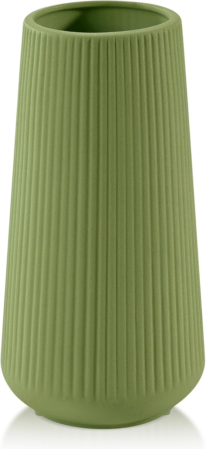 Saga Green Ceramic Vase, GUKJOB Small Cute Flower Vase for Pampas Grass, Home, Living Room, Dining Table, Farmhouse, Office Decor, Bedroom, Table, and Kitchen Shelf (Saga Green)