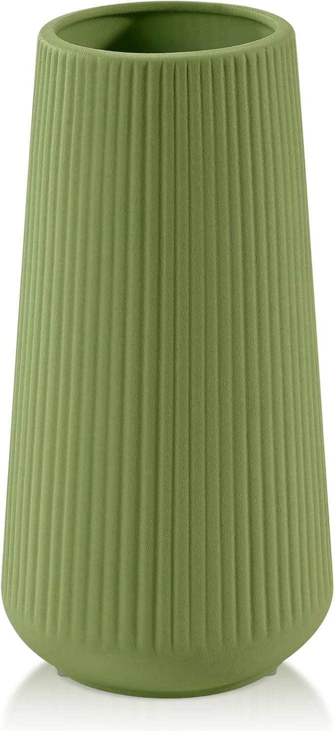 XL Saga Green Ceramic Vase, GUKJOB Cute Flower Vase for Pampas Grass, Home, Living Room, Dining Table, Farmhouse, Office Decor, Bedroom, Table, and Kitchen Shelf (XL Saga Green)