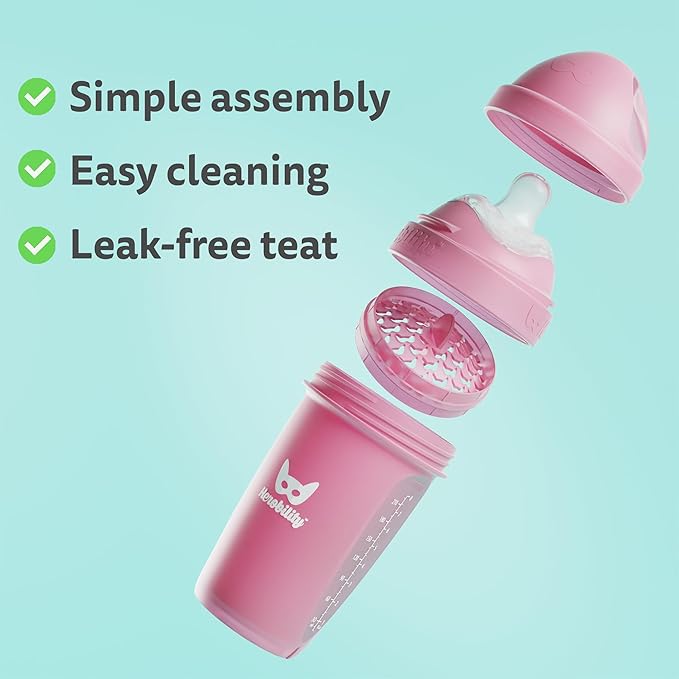 Herobility Double Anti-Colic Baby Bottles – 8.5 fl oz/240ml – 4-Pack – Multicolor – Sand, Woodchuck, Pink, White