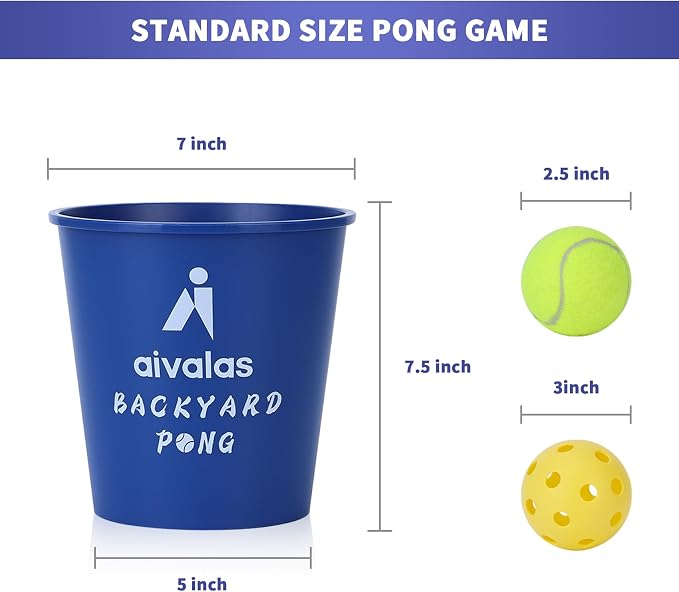Aivalas Yard Pong Outdoor Games, Giant Yard Games Set with 12 Buckets and Balls for Adults and Family, Toss Game Throwing Games for Beach, Camping, Lawn and Backyard