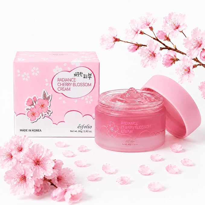 esfolio made in Korea Cherry Blossom Nourishing Cream 2.82 Oz, Daily Facial Moisturizer with Cherry Extract, Lightweight Face Cream for Soft and Comfortable Skin, Fast Absorbing Korean Skincare