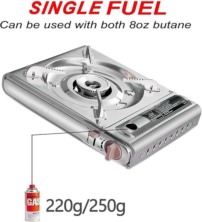 Detachable Grill Pan & Gas Stove Combo with Safety Auto-Eject | Portable Suitcase Design for Camping, Tailgating, Picnics, Indoor/Outdoor Cooking & Hot Pot
