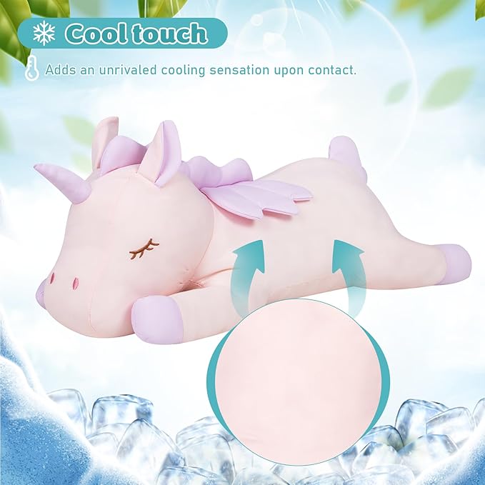 My OLi 24'' Unicorn Cooling Stuffed Animal Pillow Coolable Unicorn Plush Toys Gift for Kids Adults
