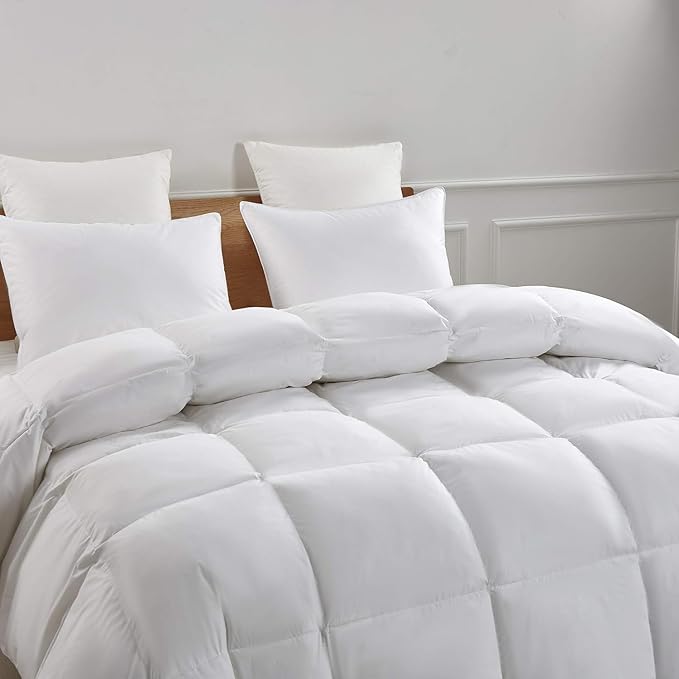 Serta Goose Feather Down Fiber Cotton Comforter Queen Size - 100% Cotton Duvet Insert - Hotel Luxury Hypoallergenic Bedding Comforter Extra Warmth 90 x 90 Inch White