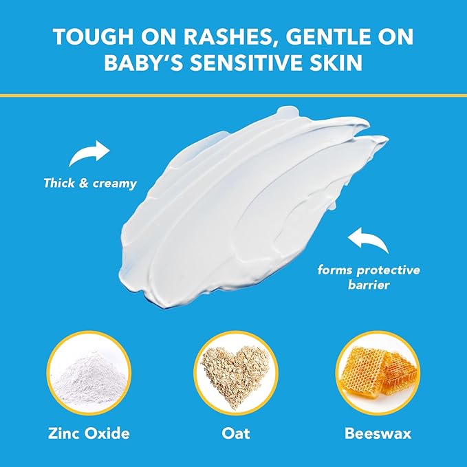Triple Paste Diaper Rash Cream for Baby - 2 Oz Tube – Zinc Oxide Ointment Treats, Soothes & Prevents Diaper Rash, Pediatrician-Recommended Hypoallergenic Formula, Baby Essentials for Daily & Overnight