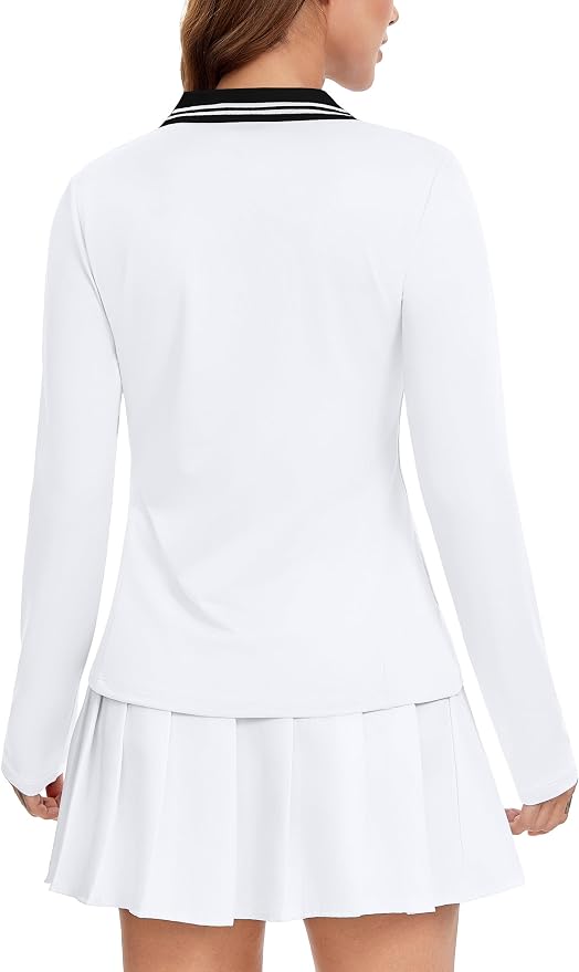 MathCat Womens Golf Shirts, Long Sleeve Polo Shirts Collared V Neck Tennis Shirts Breathable Athletic Tops
