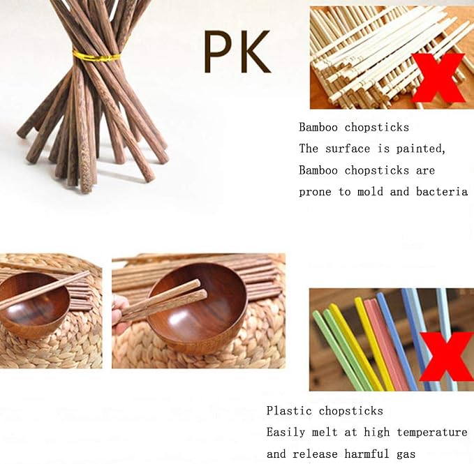 M.G Reusable Wenge Wood Chopsticks - 10 Pairs Dishwasher Safe, 9.8 Inch for Chinese/Japanese/Korean Cuisine (Sushi, Ramen, Hot Pot)