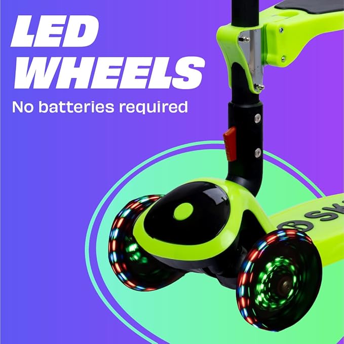 SKIDEE Kick Scooter for Kids Foldable 3 Wheel Scooter with Lean-to-Steer, Adjustable Height, Removable Seat & LED Light Wheels | Toddler Scooter Up to 12 Year Old Boys/Girls