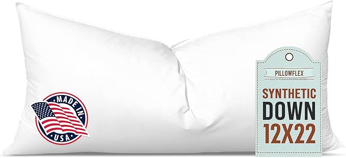 Pillowflex Synthetic Down Pillow Insert 12x22 in - Karate Chop Pillow | Small Rectangle Sham Form, Plush Polyester Cotton Blend, Cloud-Like Comfort, Clump-Resistant Fill, Smooth Elegant Finish