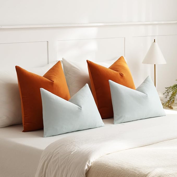Throw Pillow Covers 20x20 Orange: Pack of 2 Cozy Soft Velvet Square Modern Luxury Decorative Throw Pillow Cases for Sofa Couch Living Room Bed Home Decor