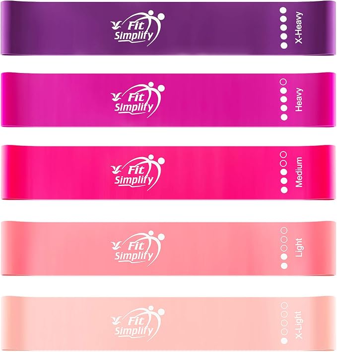 Fit Simplify Resistance Loop Exercise Bands with Instruction Guide and Carry Bag, Set of 5