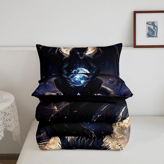 Feelyou Dragon Comforter Set Twin Size Dragon Stuff Comforter for Boys Girls Teens Wild Life Bedding Set Dragon Decor Duvet Set Room Decor Black Quilt Set