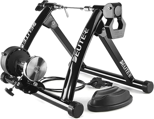 Bike Trainer, Magnetic Bicycle Stationary Stand for Indoor Exercise Riding, 26-29" & 700C Wheels, Quick Release Skewer & Front Wheel Riser Block Included