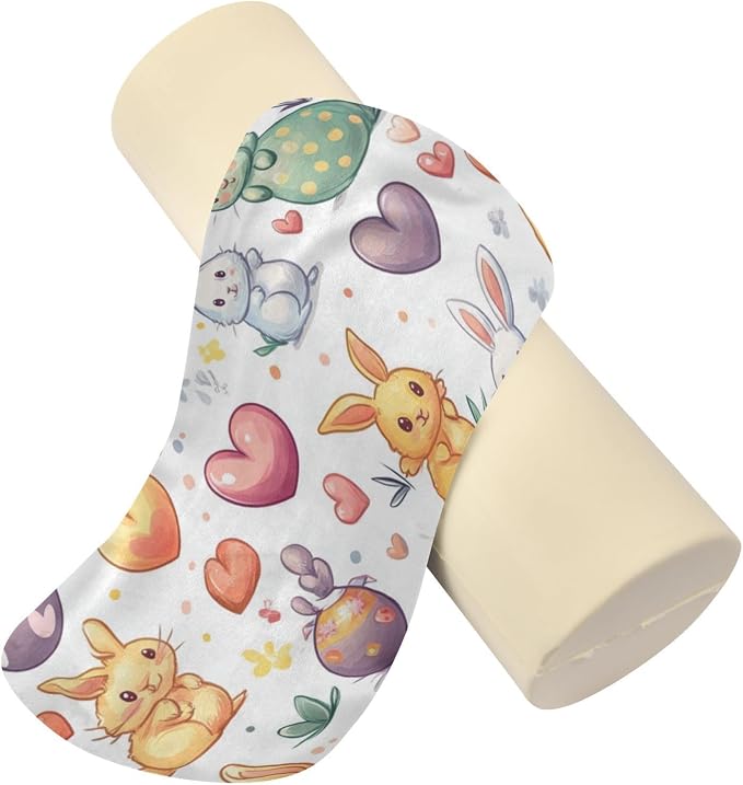White Rabbit Easter Egg Love01 Neck Roll Pillow Bolster Round Health Memory Foam Long Cervical Cylinder Pillows with Removable Washable Cover for Body Bed Legs Back Yoga