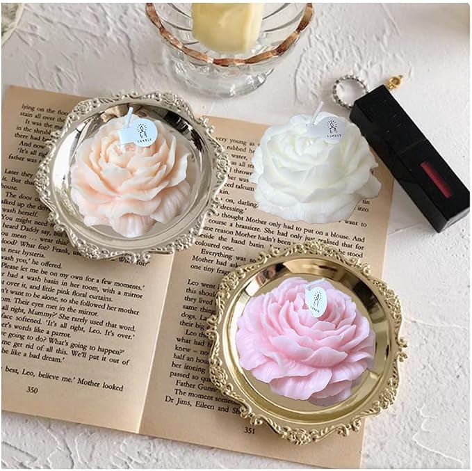 Peony Candles Gifts for Women, Soy Wax Aromatherapy Candle, Room Decor Cute Flower Shaped Scented Candles (Champagne+Pink)