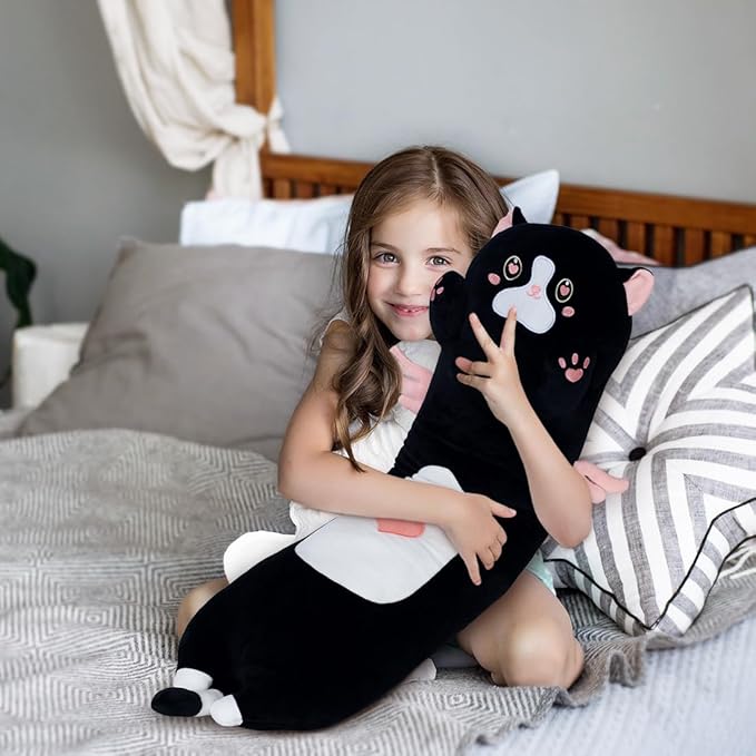 Long Cat Body Pillow for Kids, Cute Cat Stuffed Animals Gifts for Girls, Long Cat Plush Toy for Birthday, Soft Cat Plushies Pillow (AngelCat Pink, 27.6in/70cm)