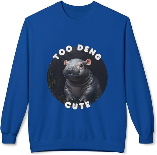 Unisex Fleece Crewneck Sweatshirt - Too Deng Cute Moo Deng Hippo, Cozy Cotton Blend, Classic Relaxed Fit