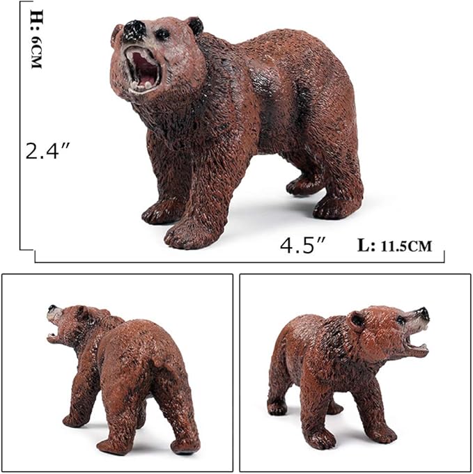 Grizzly Bear Toys Figurines, Plastic Forset Animals Bear Figures for Kids, Realistic Woodland Creature Party Supplies Cake Toppers, Pack of 3