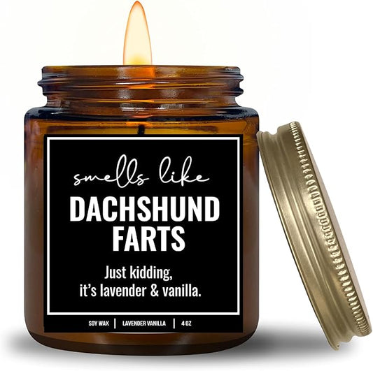 You Nique Designs, Dachshund Candle, 4 Oz, Dachshund Gifts for Women, Weiner Dog Gifts, Daschund, Wiener Dog, Daushaund, Dashound, All Natural Soy Vegan Aromatherapy Candles (Lavender&VanillaA 4oz)
