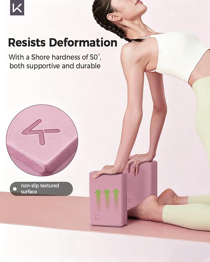 KEEP Yoga Block, High-Density EVA Foam 2 Pack Yoga Block with Non-Slip Textured Surface, Supportive, Lightweight - Ideal for Yoga