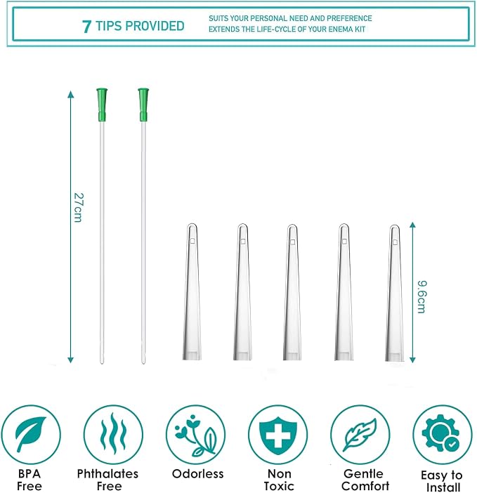 Enema Kit Anal Douche Bag 7Pcs Enema Nozzle Colon Intestinal Tube for Water Organic Coffee Colon Cleansing, Enema Bag Cleaning Kit Enema Tips Anal Anus Cleaner Rinser Irrigator