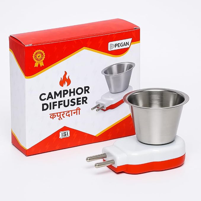 Electric Wooden Camphor Burner & Essential Oil Diffuser | Kapoor Dani for Pooja, Havan, Meditation | Fragrance Diffuser & Kappor Stand for Home & Office Use (Silver)