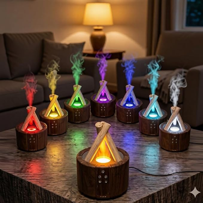 Campfire Flame Diffuser for Essential Oils, 250ml Ultrasonic Cool Mist Aromatherapy Humidifier with Remote Control, 7-Color LED Lights, Timer & Auto-Off for Home, Office & Bedroom