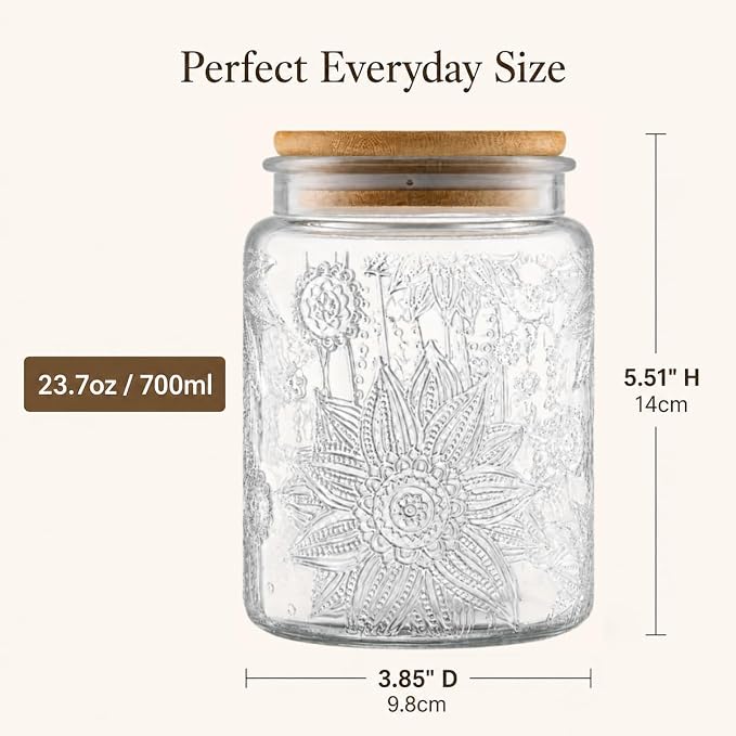 2 Pack Vintage Glass Jars with Lids, Airtight Coffee Storage Jars | Glass Food Storage Containers, Kitchen Canister Set for Coffee Tea Sugar Candy Cookie, Decorative Mason Jars, Cute Jars