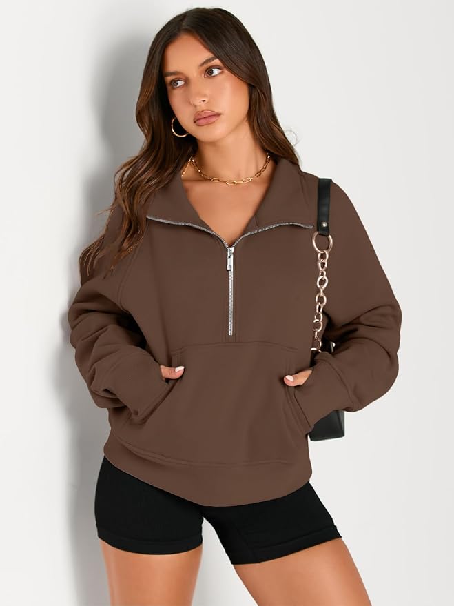 AUTOMET Womens Sweatshirts Half Zip Fleece Pullover Fall Outfits | Fall Fashion Clothes 2026,Cropped Sweatshirts,Cute Y2k Tops,Quarter Zipper Sweater,Winter Loungwear Outfits