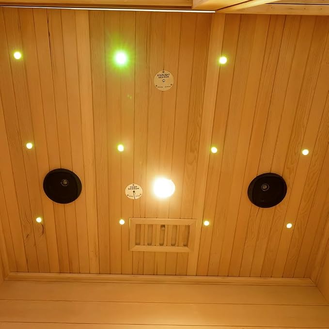 ZONEMEL Wooden Steam Sauna Room, 2 Person Canadian Red Cedar Luxurious Indoor Sauna with 3.5 KW Harvia Stove Heater, Bluetooth Speaker, Sauna Stone, Wooden Bucket, Scoop, Reading Light, 220V
