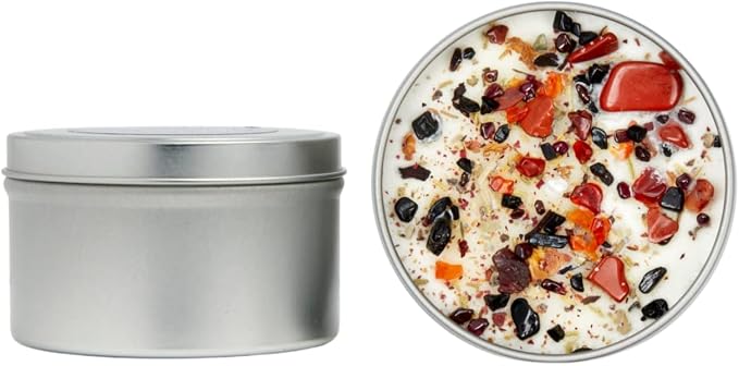 Dragons Blood Candle by New Moon Beginnings - Protection & Grounding - Herb, Flower, & Crystal Candles - Aromatherapy Soy Candle - 8oz Tin
