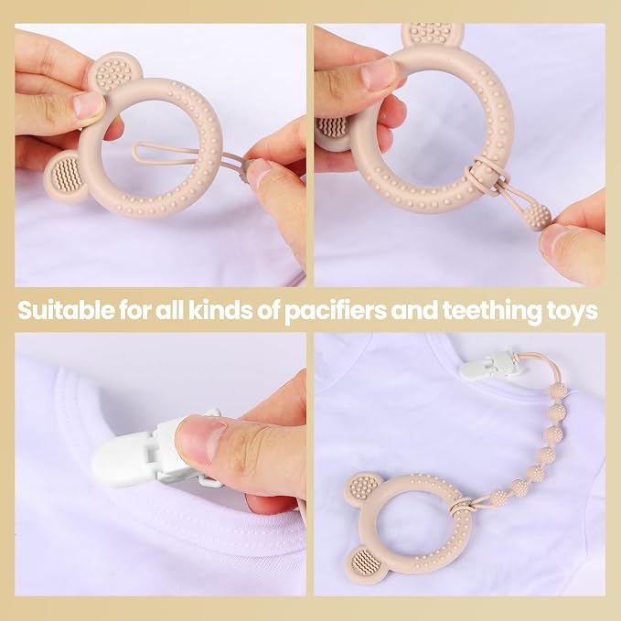Eascrozn 6 Pack Silicone Pacifier Clip with One-Piece Design for Baby Boys and Girls, BPA Free Soft Flexible Binky Clips with Texture for Baby Essentials