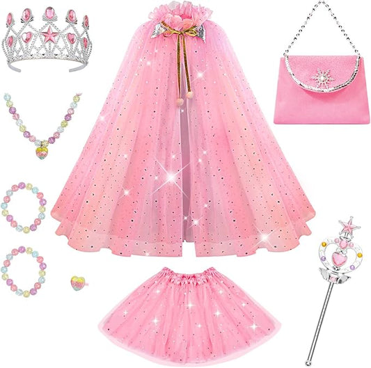 Meland Princess Dress up Clothes for Girl, 11Pcs Princess Cape with Kid Crown Toys,Dresses for Girl 3,4,5,6,7,8 Birthday Gift