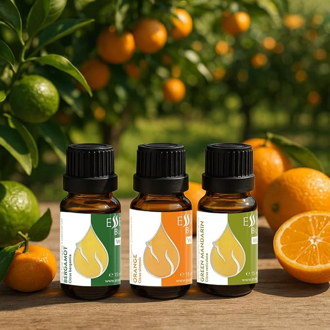 Citrus Set Organic Essential Oils |1.52 Fl Oz | Orange + Green Mandarin + Bergamot | 100% Pure and Natural | Undiluted | Therapeutic Grade | Non-GMO | (3 pcs x 15 ml)