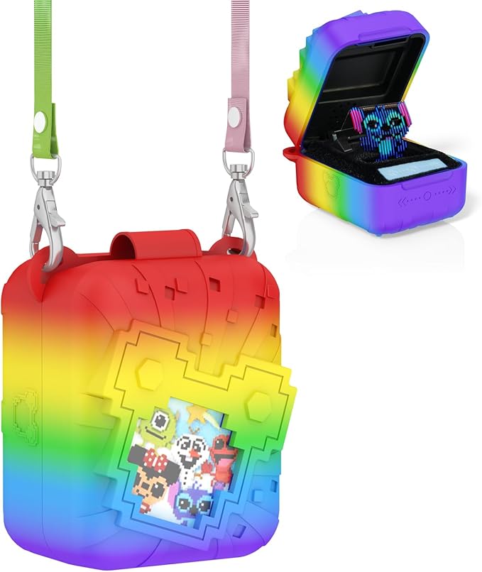 Soft Silicone Case for Bitzee Disney Interactive Toy Digital Pet, Shockproof and Protective Carrying Case for Bitzee Disney Virtual Electronic Pets with Lanyard for Kids (Rainbow)