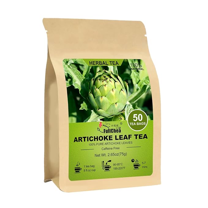 FullChea - Artichoke Leaf Tea Bags, 50 Count, Dried Artichoke Leaves | Mild compressed artichoke leaf herbal tea, non-GMO, caffeine-free, gentle digestive comfort for daily tea moments