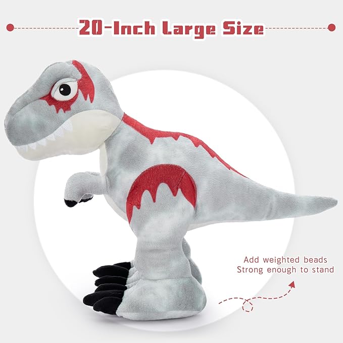 20-Inch Big Standing Dinosaur Stuffed Animal with Weighted Feet, T-Rex Stuffed Dinosaur Plush Toy for Boys & Dino Lovers, Giant Dino Plush for Christmas, Birthday, Party and Decor