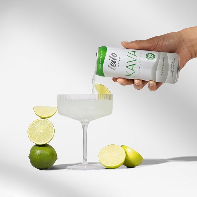 Leilo | Kava Powered Lime Margarita Mocktail Drink | Sugar-Free & Non-Alc Functional Relaxation Support | 12 fl oz Cans (Pack of 12)