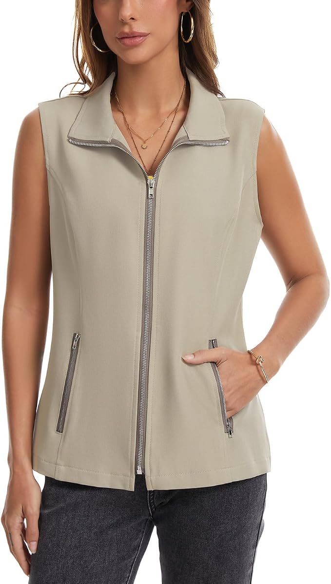 MISS MOLY Women's Lightweight Vest Casual Zip Up Utility Vest Hiking Golf Sleeveless Jackets with Pockets