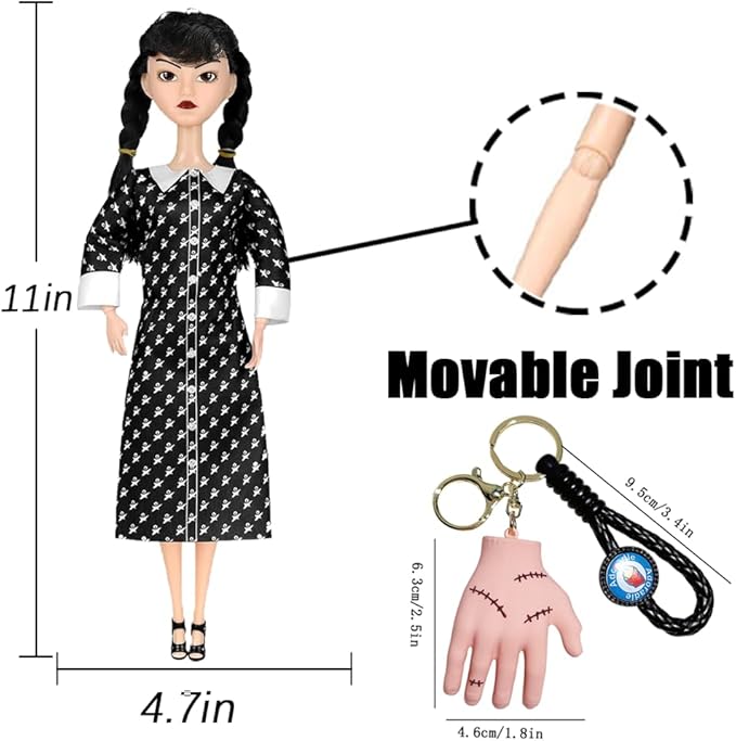 Dumwick 11.5'' Adams Doll with Gift Box, High Heels, Black Dress, and Hair, Perfect Christmas and Birthdays Toy Gift for Girls & Fans(B2)