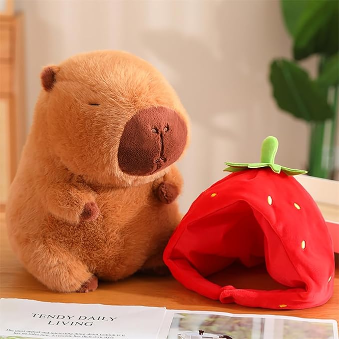 Capybara Plush Toy, Cute Stuffed Animals Kawaii Capibara Plush Pillow Christmas Birthday Easter Valentine's Day Gift for Kids Boys Girls (9" Strawberry Capybara)